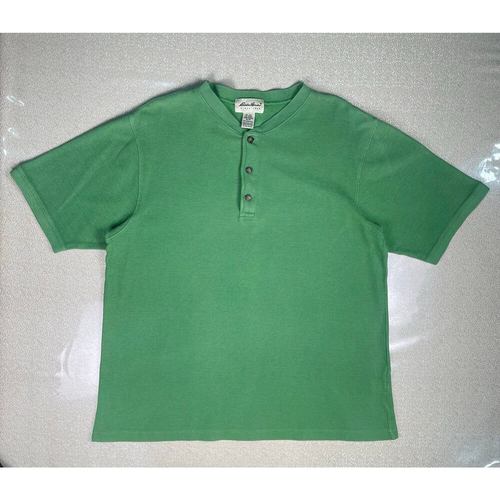 Vintage Eddie Bauer Green Waffle Knit Cotton Henley Tee Men’s Small - Picture 6 of 9